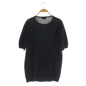 JOHN SMEDLEY 半袖 コットン ニット カットソー クルーネック イギリス製 L ネイビー /MY OS AD