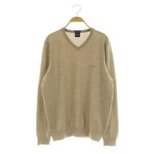 ロゴ入り Vネック ニット セーター 長袖 L ベージュ /MY OS AD