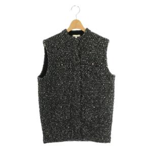 24SS ツイード調ニットジレ ベスト ロング 38 ブラック マルチカラー /DO OS