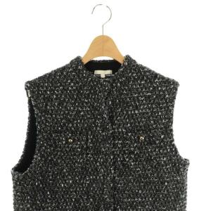自由区 24SS ツイード調ニットジレ ベスト ロング 38 ブラック マルチカラー /DO OS