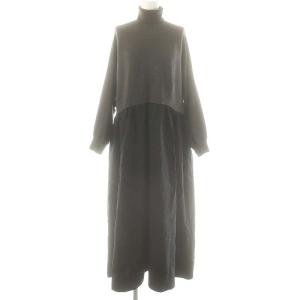 24AW ニットコンビギャザーワンピース ウール混 切替 1 黒 グレー /MI OS