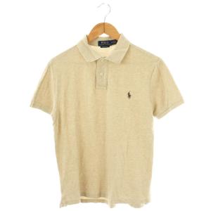 刺繍 半袖 ポロシャツ ロゴ M ベージュ /AT OS
