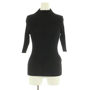 23SS シアーリブニット 五分袖カットソー ハイネック ブラック /MY OS