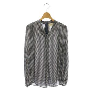 24AW P バックサテンVネックブラウス 総柄 グレー オフホワイト ピンク /DO OS