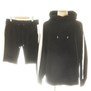 セットアップ プルオーバーパーカー ハーフパンツ 裏起毛 L 黒 白 /MI OS