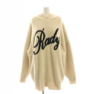 もこもこフーディー ニット パーカー プルオーバー ロゴ F ベージュ /AT OS
