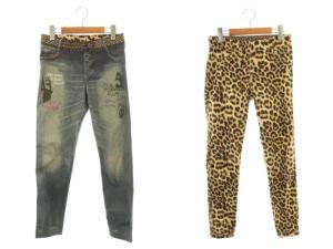転写 デニム レオパード リバーシブル レギンス F 青 ブルー /SS OS