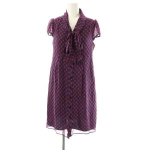 PLAYBOY シルク半袖シャツワンピース F ネイビー ピンク /DO OS