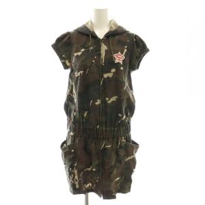 カモフラ フード ジップアップ ワンピース ミニ 半袖 F カーキ /AT OS