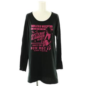 ロゴ ガールプリント 長袖 チュニック クルーネック F 黒 ブラック /AT OS