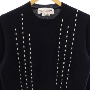 COMME des GARCONS ガール GIRL AD2017 ステッチセーター ウール S ネイビー オフホワイト NT-N006 /DO
