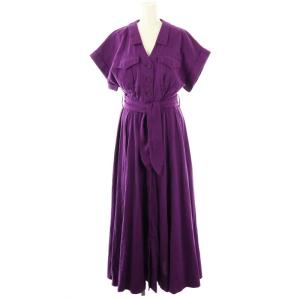 23SS 半袖 マキシシャツワンピース ウエストリボン付き インナー付き 紫 /MI OS