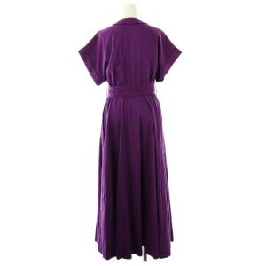 Velnica 23SS 半袖 マキシシャツワンピース ウエストリボン付き インナー付き 紫 /MI OS