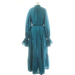 Velnica 総柄 ティアード ワンピース ベルト付き ターコイズブルー ゴールド色 /MI OS