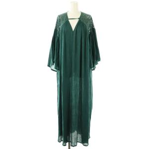 レース 切替 コットン ワンピース 青緑 /MI OS