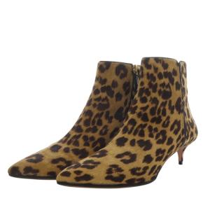 AQUAZZURA ドゥーズィエムクラス取扱い ブーツ ショート ハイヒール ポインテッドトゥ レオパード ハラコ 38 ブラウン