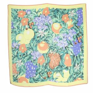 シルク フルーツ柄 スカーフ 黄色 イエロー /SR7