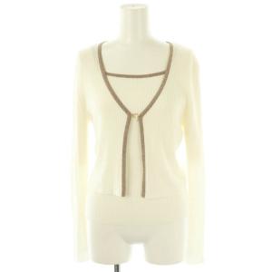 24AW ポイントカーデアンサンブルニット カーディガン カットソー バイカラー ラメ 2 白 茶 /MI