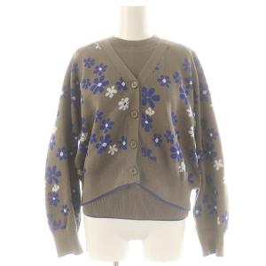 アンサンブルニット フラワージャガードカーディガン スリーブレスニット カットソー モカ ブルー オフホワイト