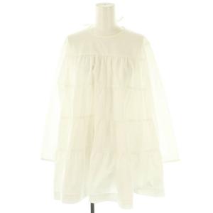 23SS ストレッチタフタ ティアードブラウス 長袖 36 ホワイト /HK OS