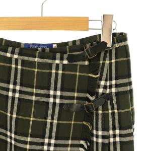 BURBERRY BLUE LABEL チェック キルトスカート ミニ フレア 38 カーキ /SS OS