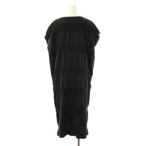 BEARDSLEY サイドボタンボーダーワンピース ロング フレンチスリーブ Vネック F ブラック /DO OS SH