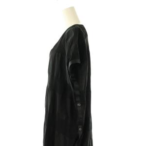 BEARDSLEY サイドボタンボーダーワンピース ロング フレンチスリーブ Vネック F ブラック /DO OS SH