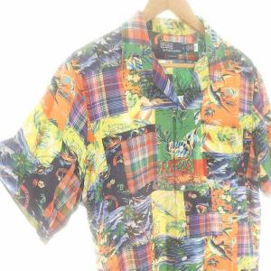 POLO RALPH LAUREN CLADY1-SHORT-SLEEVE-SPORTSHIRTS アロハシャツ 半袖 総柄 M オレンジ