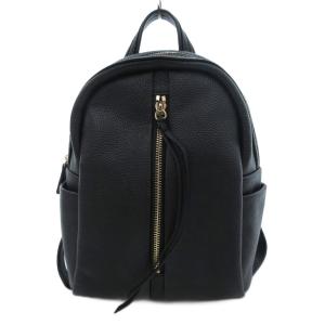 リュックサック バックパック ジップアップ レザー 黒 ブラック /JS