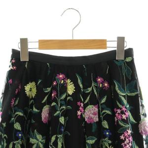 Grace Class フラワー刺繍チュールスカート ロング フレア 38 ブラック マルチカラー /DO OS