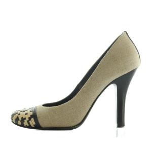 TORY BURCH パンプス ラウンドトゥ キャンバス 6.5 M 23.5cm ベージュ /MI OS