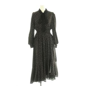 23AW 裾レイヤードドットワンピース ミモレ ロング 長袖 0 黒 ブラック /AT OS