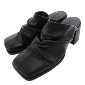 24SS スクエアトゥギャザーミュール チャンキーヒール 36 黒 ブラック /UO