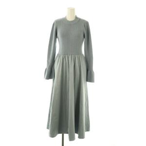 ニットワンピース 切替 ロング 長袖 38 ライトブルー /HK OS