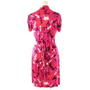 DIANE von FURSTENBERG 総柄 カシュクールワンピース ひざ丈 2 ピンク /DF OS
