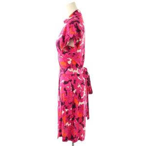DIANE von FURSTENBERG 総柄 カシュクールワンピース ひざ丈 2 ピンク /DF OS