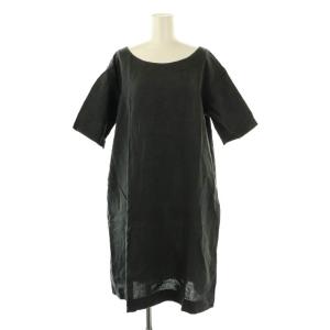 リネン ショートスリーブ ワンピース ひざ丈 半袖 F グレー /AT OS