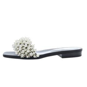 EVANGELIE SMYRNIOTAKI パール装飾サンダル ミュール フラット 35.5 ブラック