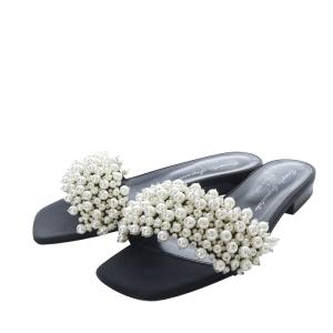 Sergio Rossi EVANGELIE SMYRNIOTAKI パール装飾サンダル ミュール フラット 35.5 ブラック