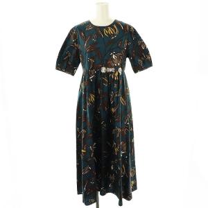 ボタニカル柄半袖ワンピース ロング 五分袖 ネイビー マルチカラー /DO OS