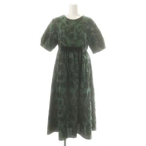 ボタニカル柄ウエストビジュードレス ワンピース グリーン ブラック