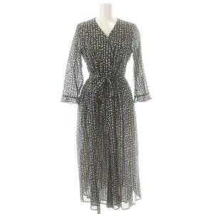 総柄ノーカラーシャツワンピース 34 紺 白 黒 /MI OS