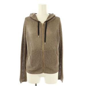 メッシュOPTICALオプティカルパーカー ペーパーヤーンフーディージップニット 小さいサイズ 32 モカ