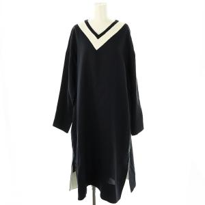 V NECK HEM SLIT DRESS ワンピース 38 紺 /MI OS