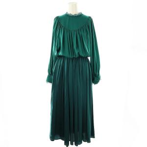 ウエスト切替ワンピース ブラウジングワンピース ギャザー F 緑 青 /MI OS