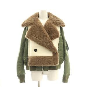 ファイクシアリングナイロンツイルブルゾン フェイクレザー切替 ボア 1 カーキ