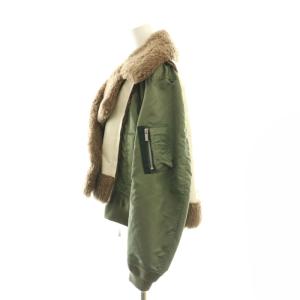 sacai ファイクシアリングナイロンツイルブルゾン フェイクレザー切替 ボア 1 カーキ