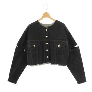25SScropped slit denim jacket ジャケット ノーカラー デニム F 紺 /MI