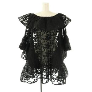 25SS flower organdie frill tunic チュニック シアー F 黒 /MI OS
