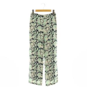 Moss Rayon Botanical Print パンツ ストレート 総柄 S 紺 ネイビー ベージュ